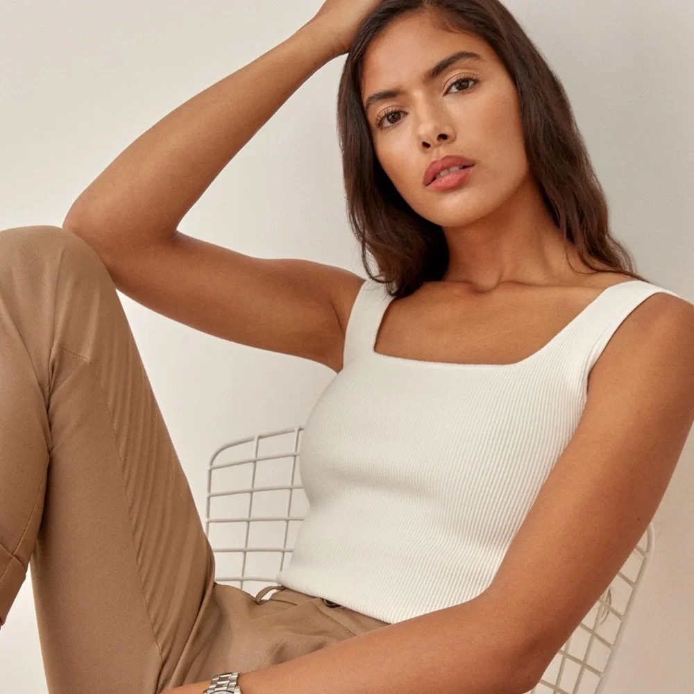 Reformation White Ribbed Tank Top - Picture 1 of 8
